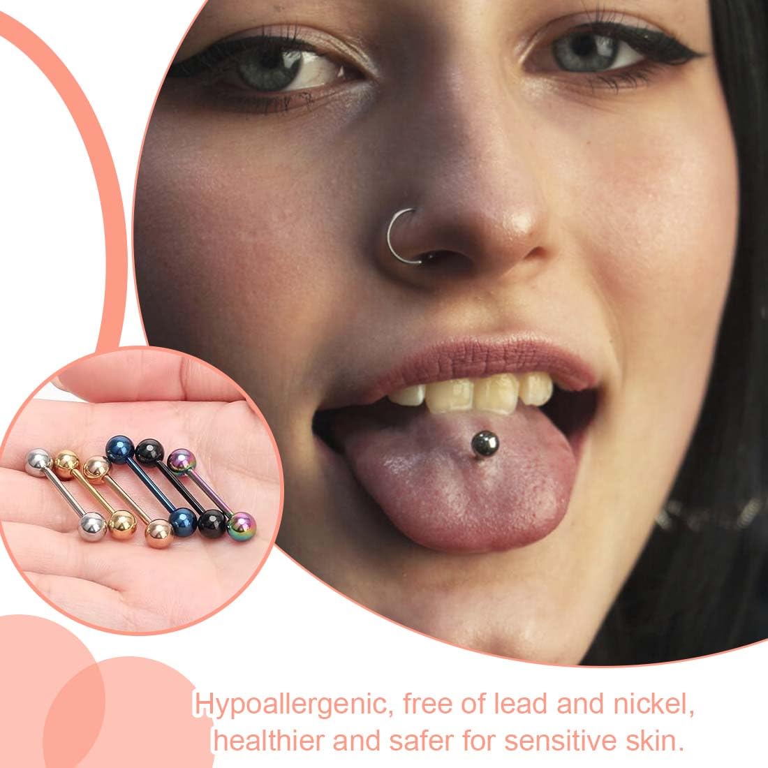 GXGM 6 Piezas Piercing Lingua Acero Quirúrgico 14mm Barbell Piercing Pezón Mujer Hombre