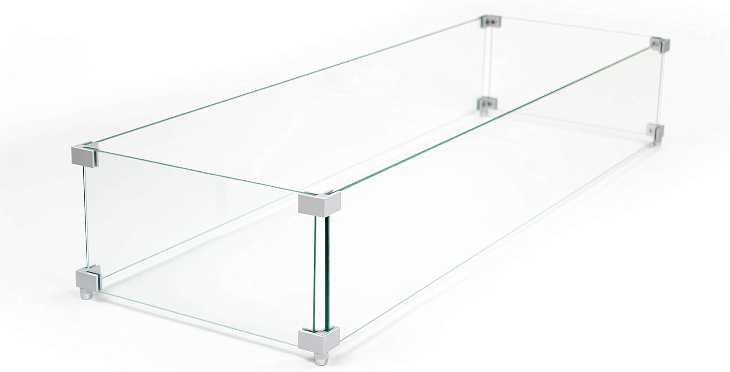 AMS Fireplace | Fire Pit Table Square/Rectangular Tempered Glass Wind Guard-Fire Flame Guard 1/4 Thick Wind Guard - Flame Guard (32 Long x 14 Wide x 8 High)