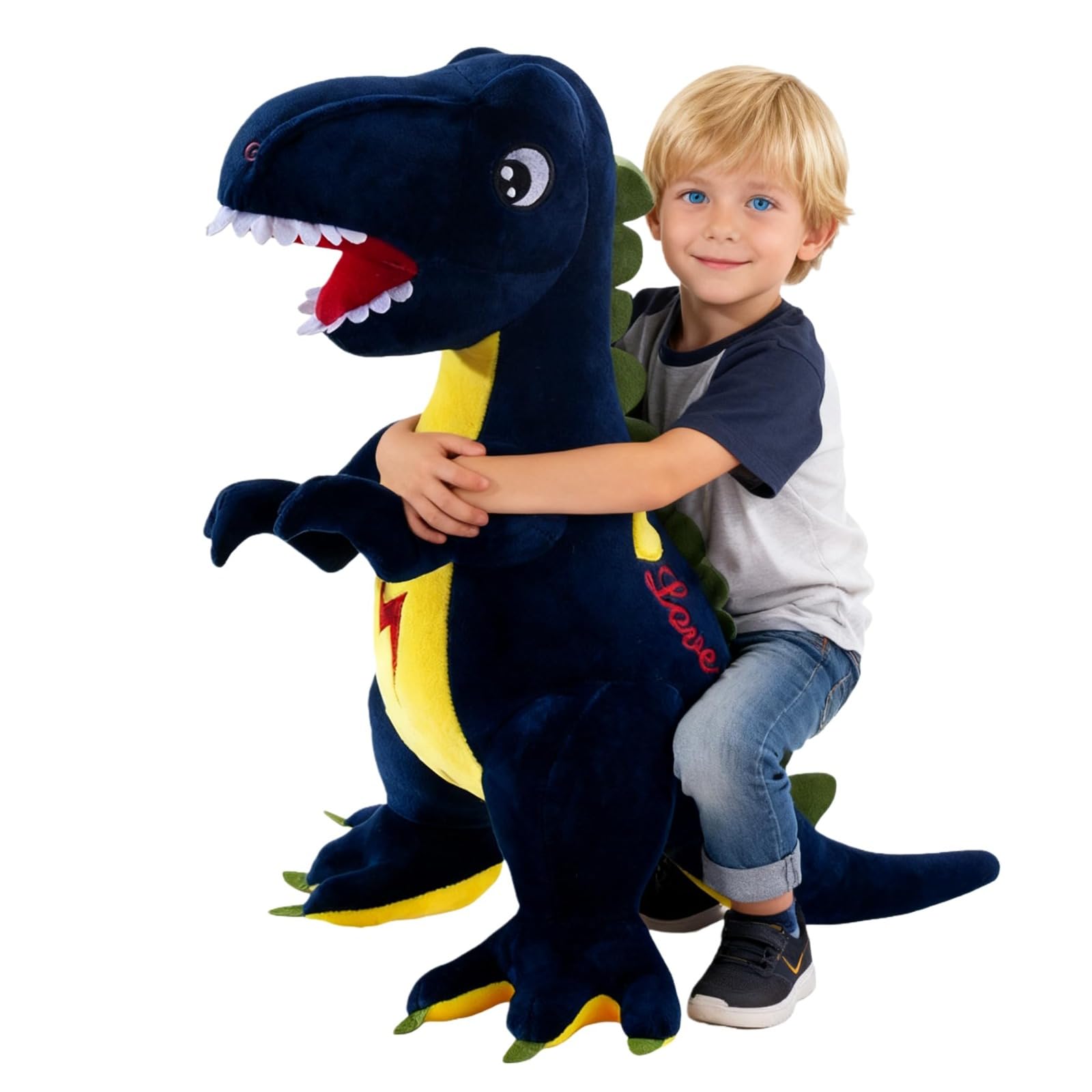 JORCEDI Big Dinosaur Teddy Stuffed Animals,Cute Dinosaur Plush Toy,Simulation Plush Doll,Pillow Decor,Birthday Gift for Boys, Girls (75cm,Blau)