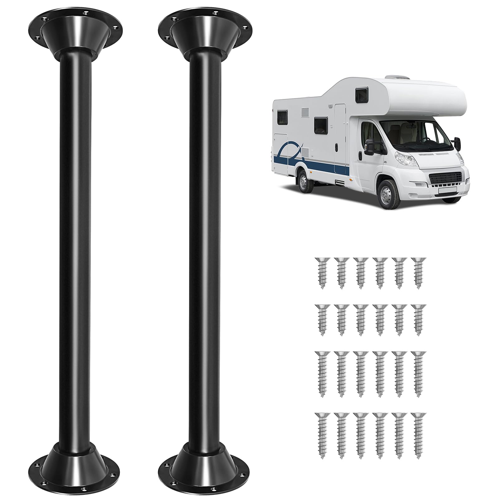 29" RV Table Leg and Base Mount Set, Camper Table Legs and Base Mounting Kit - Black Matte Finish, Fit for Camper, Trailer, Boat, Yard, Including 2 Legs & 4 Bases