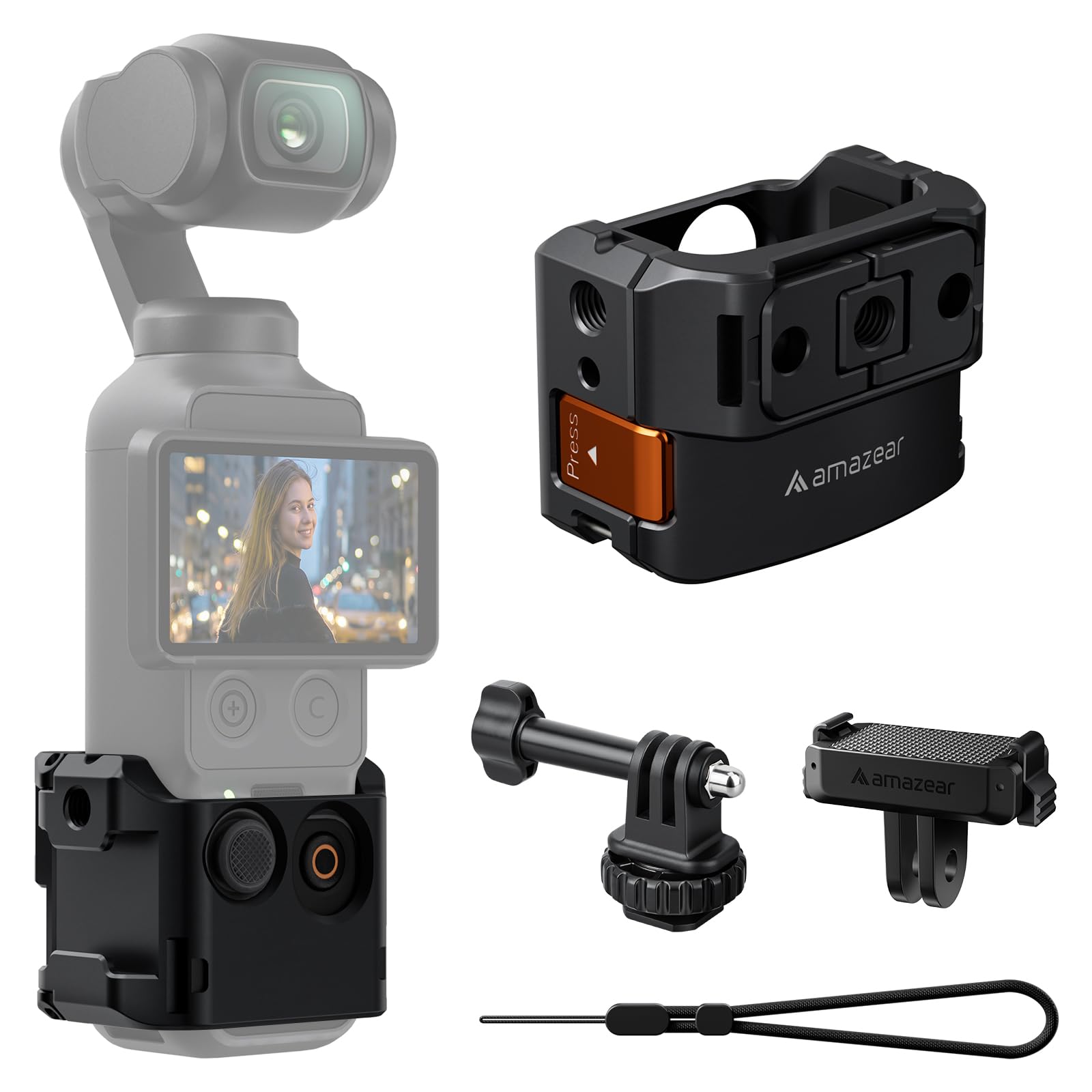 AMAZEAR Pocket 3 Gabbia in metallo per DJI OSMO Pocket 3 accessori – Gabbia per fotocamera con telaio protettivo, scarpa per luce fredda, cambio rapido e adattatore GoPro – Accessori in alluminio per