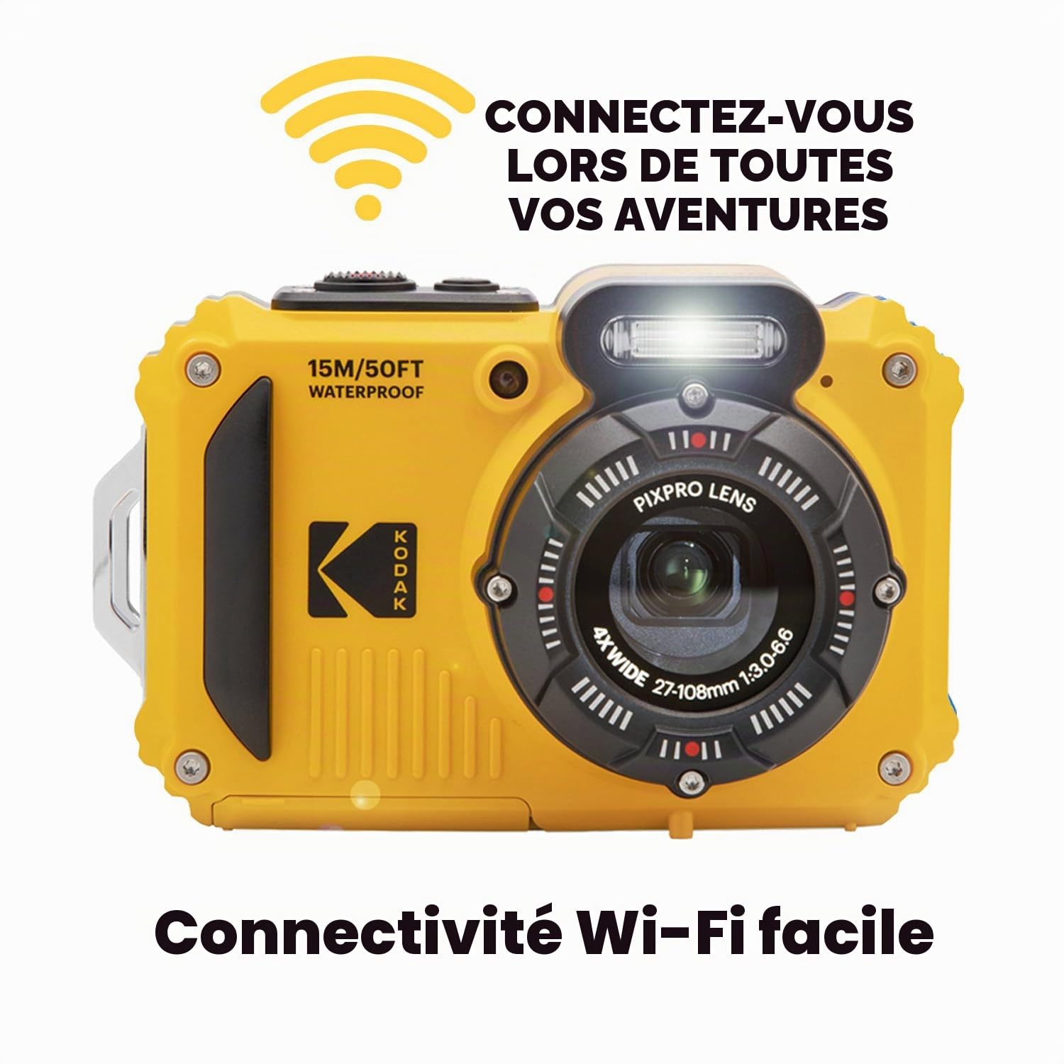 Kodak PIXPRO WPZ2 Ensemble appareil photo numérique robuste et étanche avec étui noir et carte microSDHC 32 Go (jaune)
