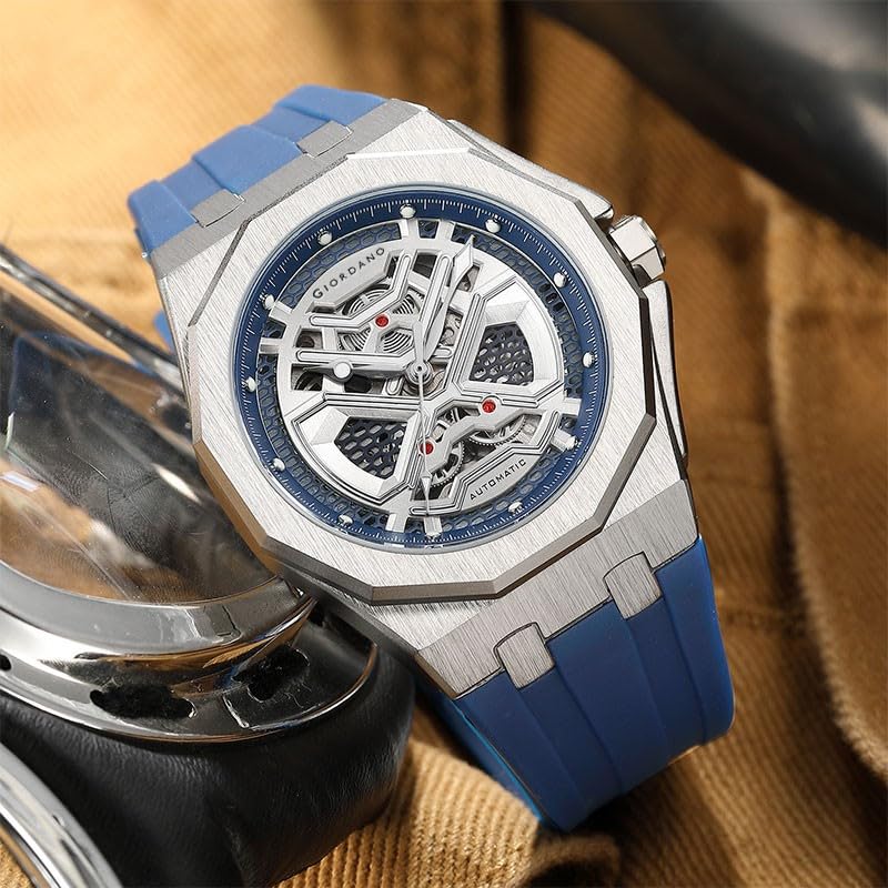 Image of Giordano Automatic Unique Watch for Men with Stainless Steel Case, Silicone Strap, Luxury Design & Water Resistant