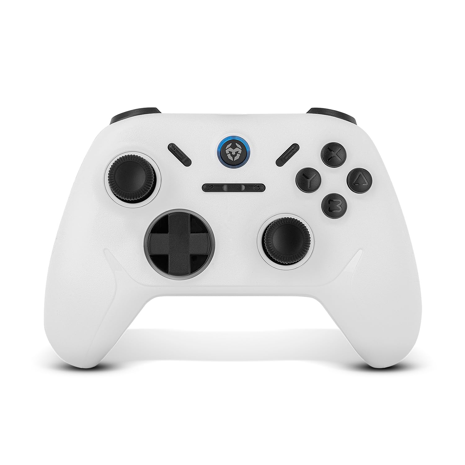 KROM KADOER— Mando Inalámbrico Bluetooth 5.0, 15 Botones, 4 niveles de Vibración dual, 187 gramos, Indicador LED nivel batería, Compatible con PC/Switch/Switch 2/iOS/Android, Blanco