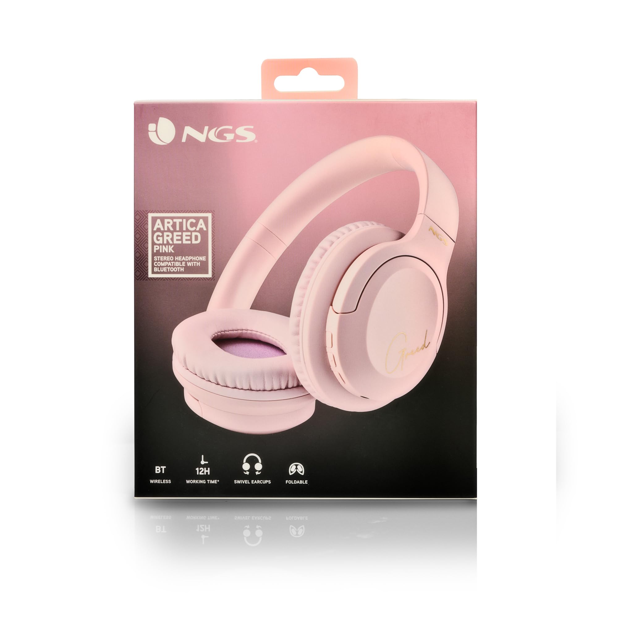 NGS Artica Greed Pink - Casque Supra-aural sans Fil, Compatible avec la Technologie Bluetooth, Léger et Pliable, Microphone Intégré, Batterie 40h, Couleur Rose