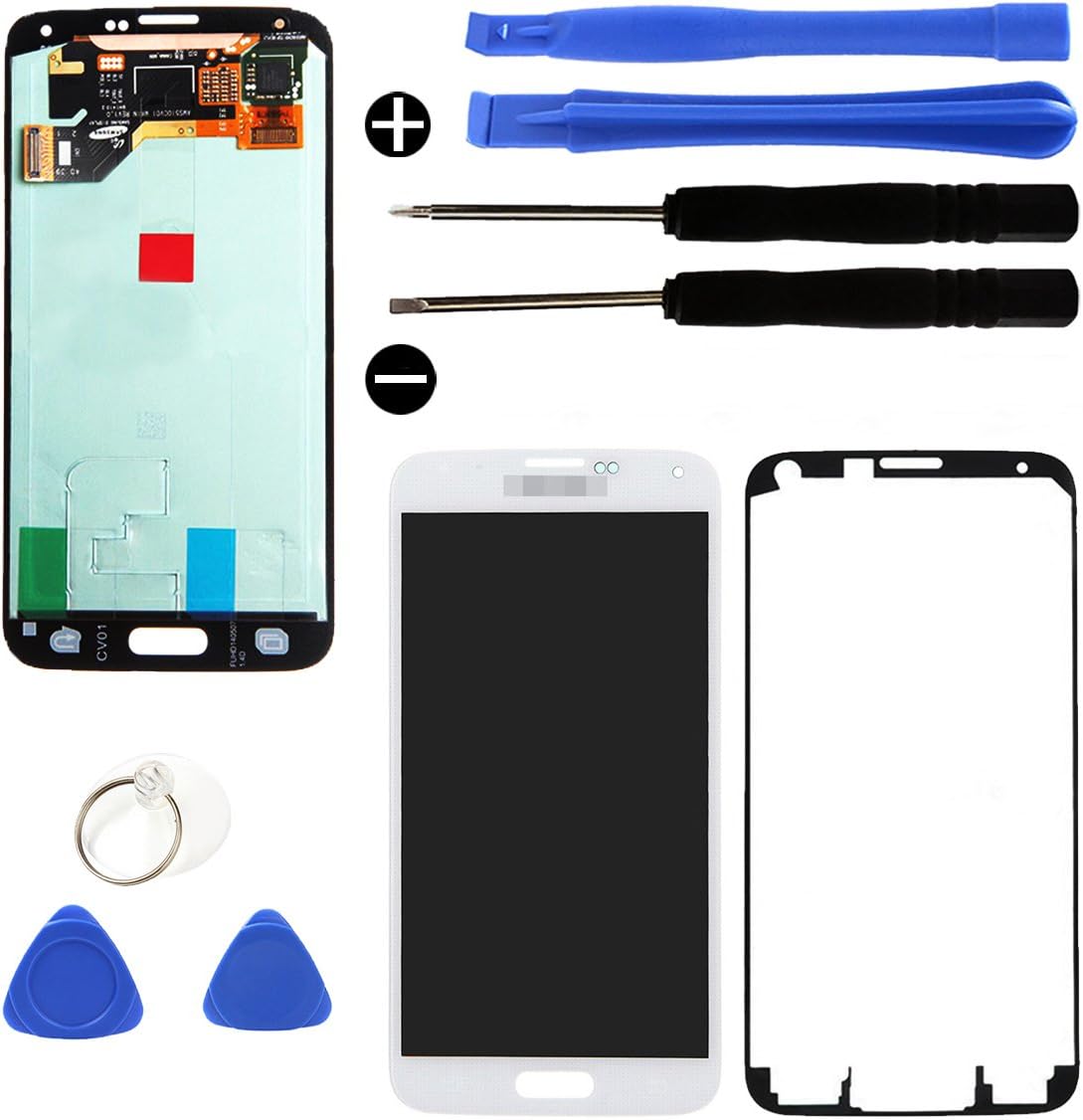 YCIL Samsung Galaxy S5 G900 LCD Display Digitizer Replacement Touch Screen for Samsung Galaxy S5 i9600 G900A G900T G900V G900P (White) with Free Repairing Tools