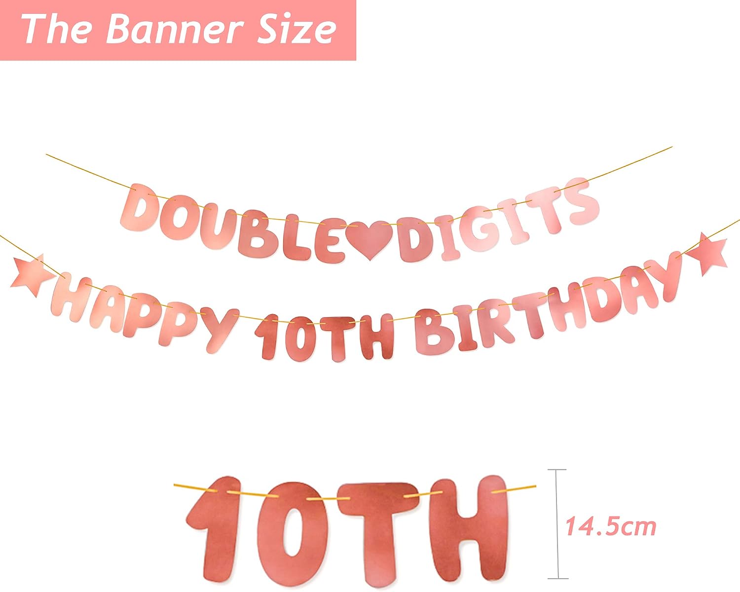 Elicola 10th Birthday Decorations - Double Digits Banner, Glitter Banner Backdrop in Rose Gold - Image 3