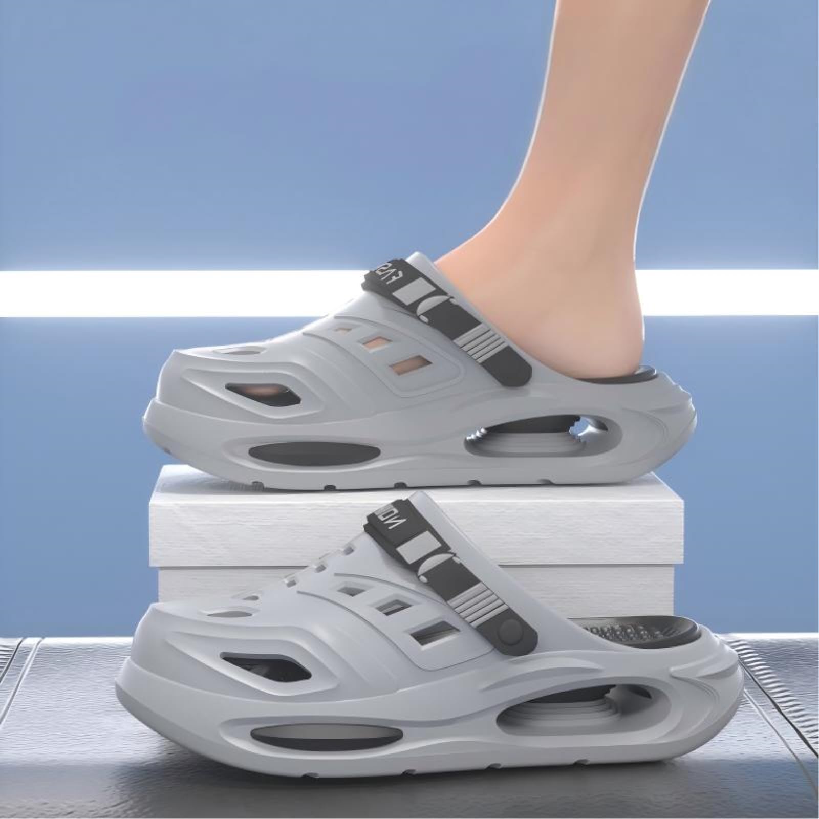 WANGSHUO Letnie kapcie unisex puste chodaki, modne grube podeszwy dwuczęściowe kapcie EVA, antypoślizgowe odporne na zużycie sandały outdoorowe-szary-40-41