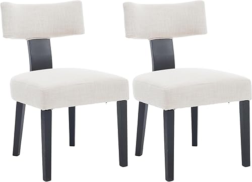 VESCASA Sillas de comedor tapizadas con patas de madera negra, sillas de comedor acolchadas de lino moderno de mediados de siglo con respaldo