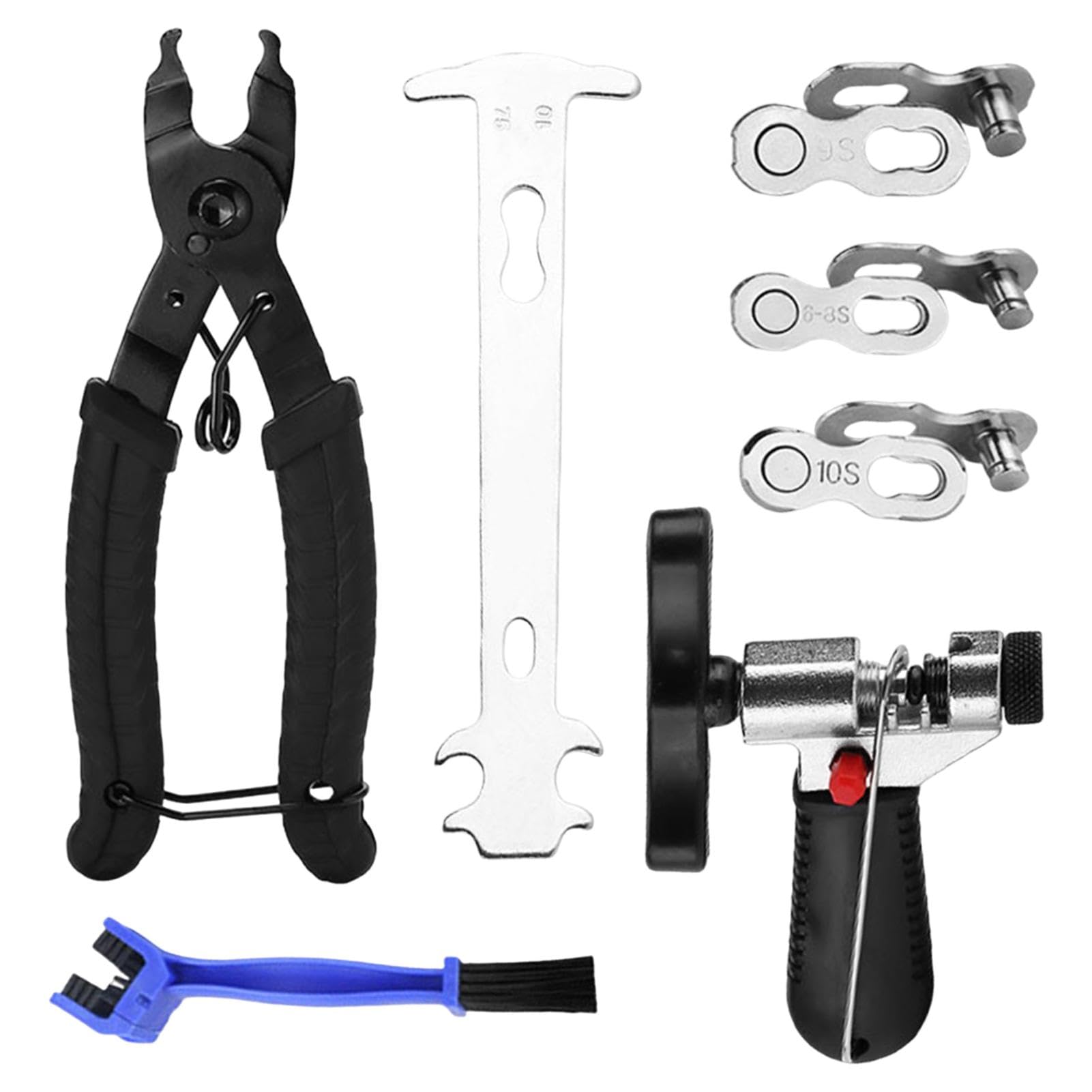 Bike Chain Tool Bike Chain-Removal Tool Set with Bicycle Chain Breaker, Link Plier, Multifunctional Chains Wear Tool, Cleaning Brush, Chains Quick Link for 6/7/8/9/10 Speed Chain' Bikes Repair Kit