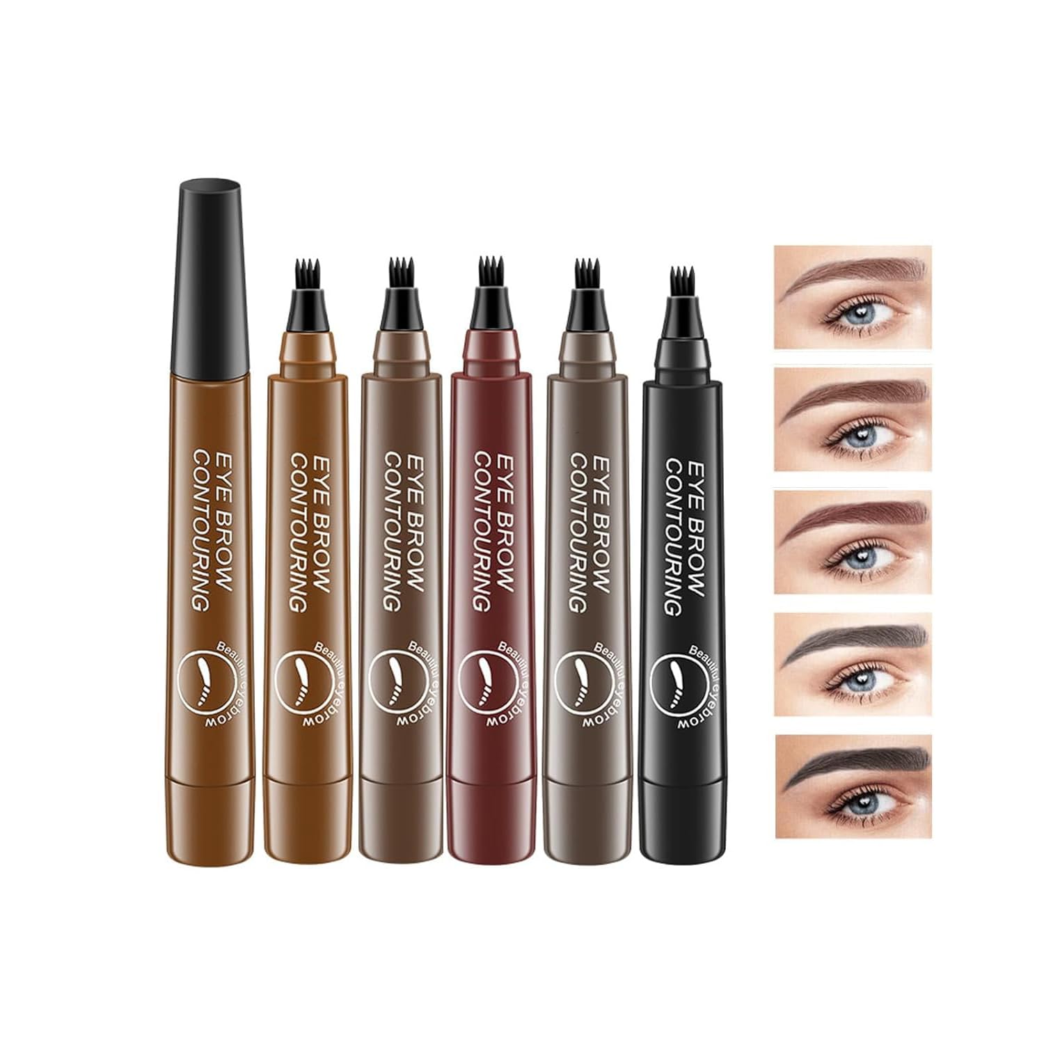 AzoneeEyebrow Contouring Pen, Suake Magical Precise Waterproof Brow Pen, 4 Tipped, 24 Hours Long Lasting, Smudge-Proof Creates Natural Look (5PCS)