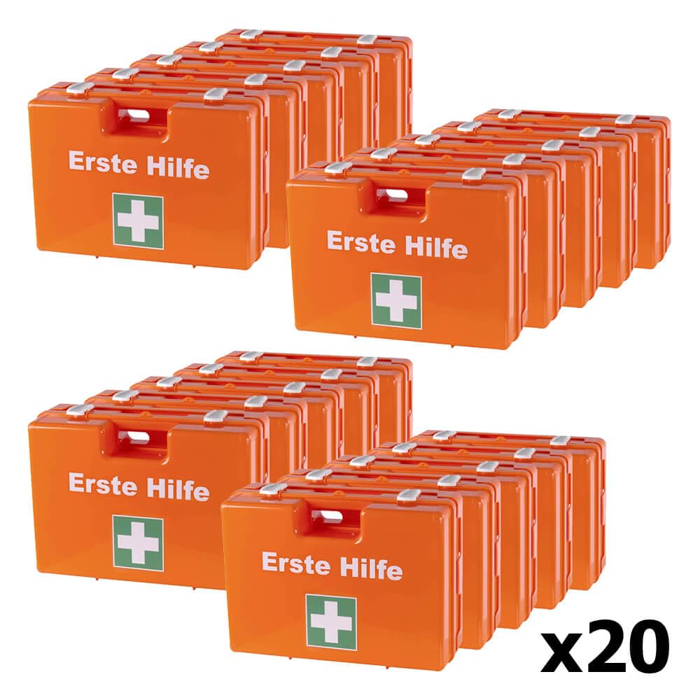 Sparset: 20 x Erste-Hilfe-Koffer DIN 13169, mit Wandhalterung, 3 Jahre haltbar, Art.-Nr. 611545 | Verbandskasten | Notfallkoffer | Erste Hilfe Kasten