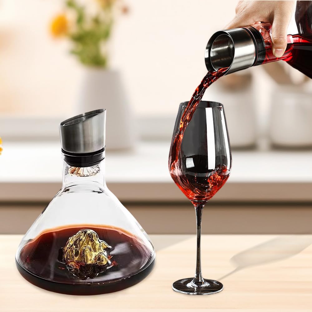 Décanteur à vin transparent de 1500 ml avec aérateur, décanteur de filtration, carafe à vin rouge avec distributeur intégré (cristal)