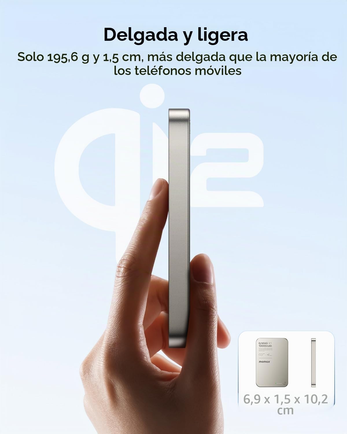 MOMAX Qi2 Powerbank Magnético, 10000mAh Carga rápida Ultra-Fino Cargador Externo magnético, 15W Carga inalámbrica para iPhone MagSafe & Android, Portátil Ligero, Titanio