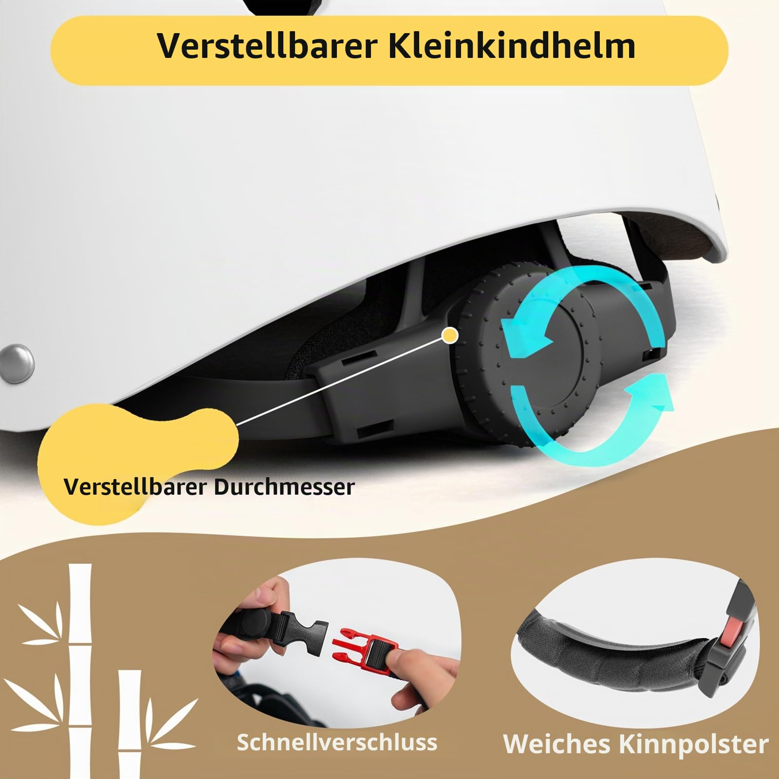 KORIMEFA Süßer Kinder Helm Fahrradhelm Skaterhelm 1-8 Jahre Jungen Mädchen, Bärchen Panda Form, 44-50cm