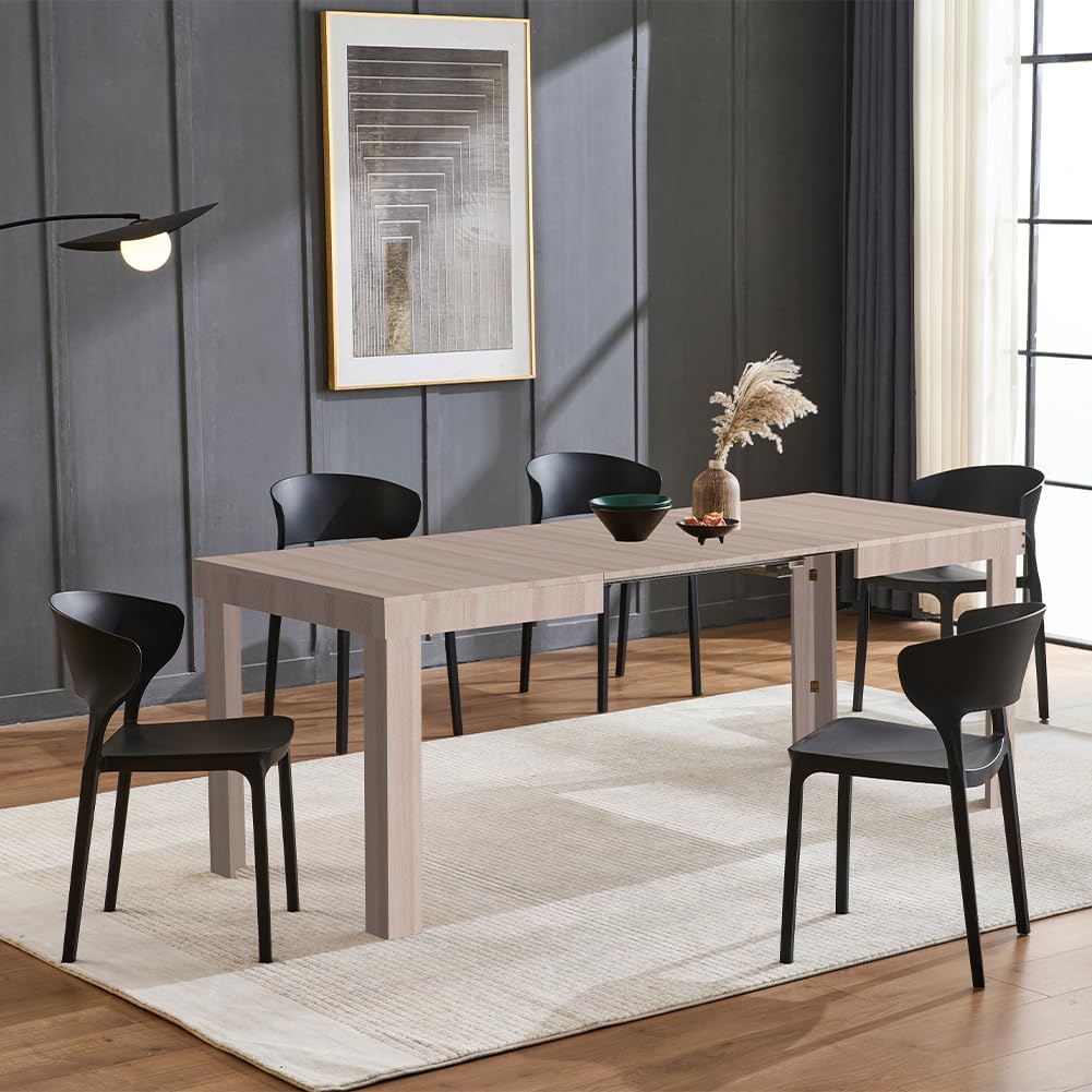 Shally Dogan Tavolo Allungabile da 4 a 6 Posti per Sala da Pranzo e Cucina, Tavolo Estensibile da 120 a 200 cm con Apertura a Scorrimento, Struttura Robusta, Design Moderno Salvaspazio (Olmo)