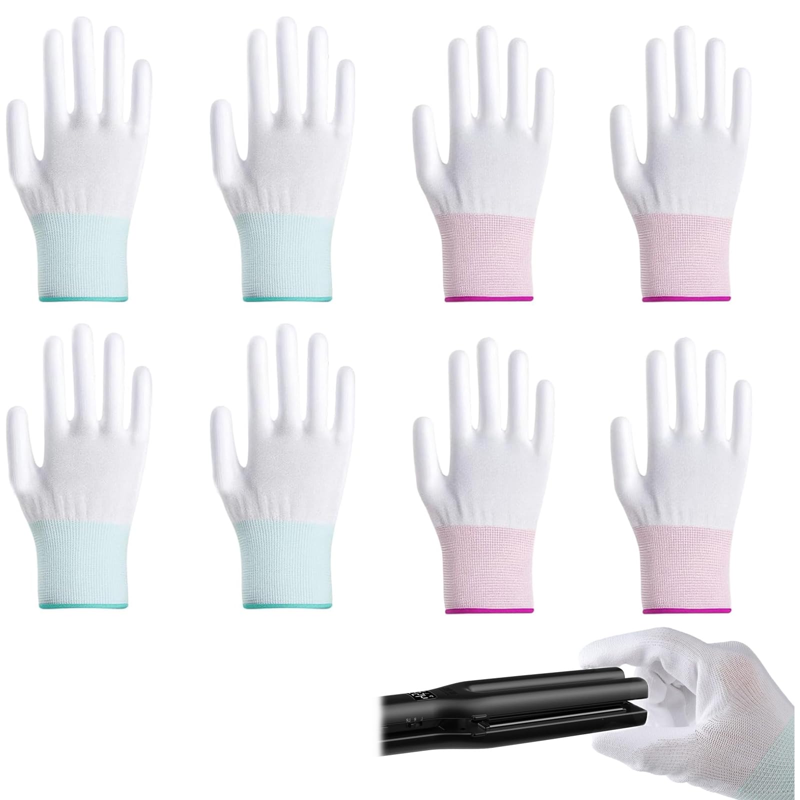 Gants Anti-Chaleur Résistants pour Coiffure – Protection Thermique pour Bigoudis, Fer à Lisser et Curling – Lot de 2 Gants (Rose et Vert) – Sécurisés et Confortables