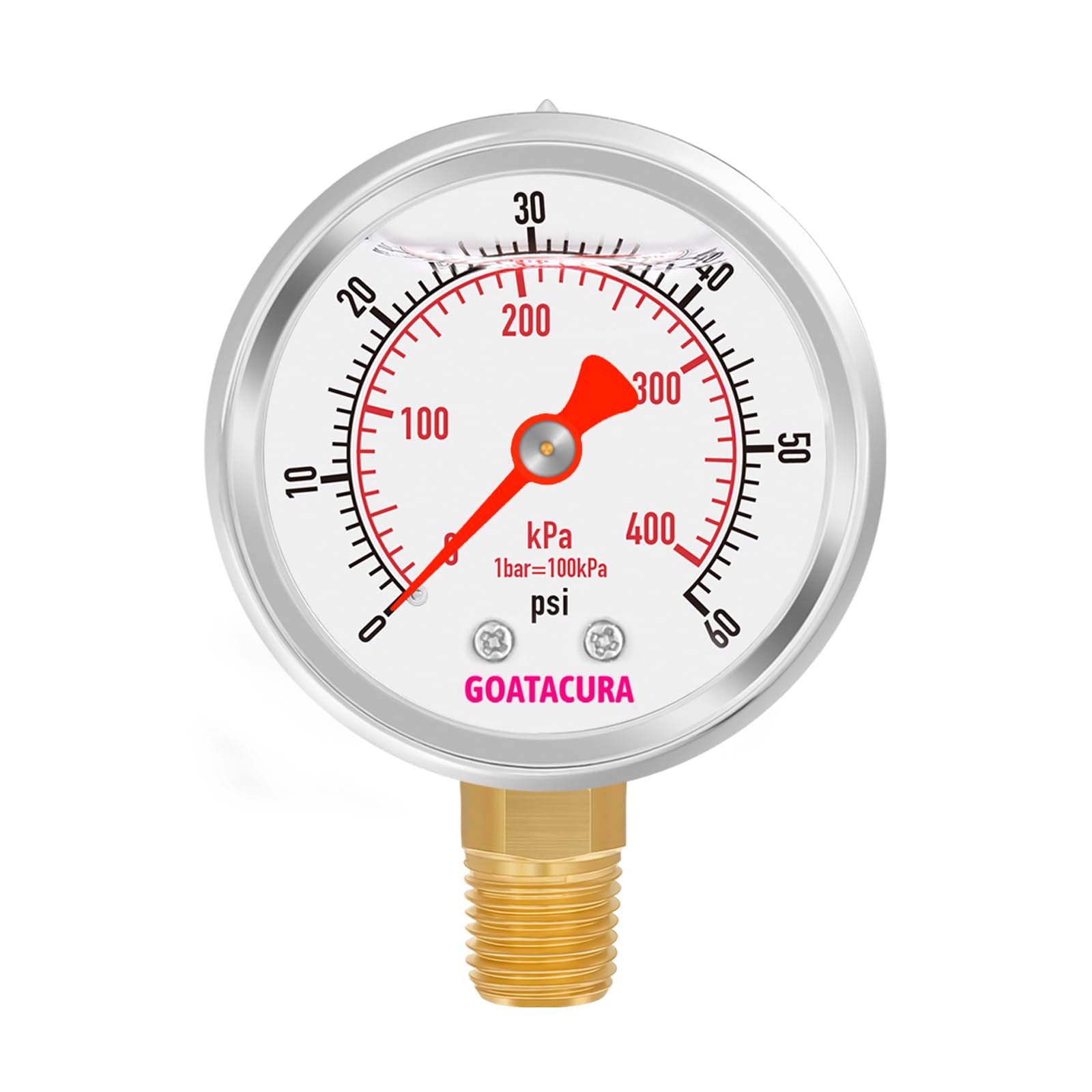 GOATACURA 0-60psi/kpa Glycerin Filled Pressure Gauge, 2" Dial Size, 304 Stainless Steel Case, 1/4" NPT Lower Mount, with High Accuracy, for Measuring Water Air Hydraulic Pressure-picture-32