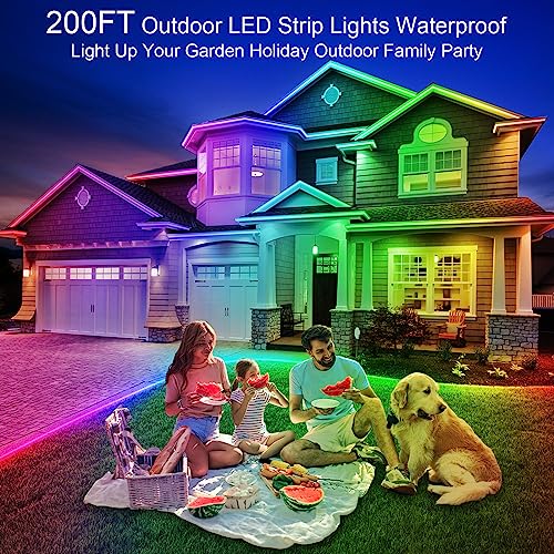 Image of LETIANPAI 200ft Outdoor LED Strip Lights Waterproof, IP68 Outside Led Light Strips with App and Remote,Music Sync RGB Exterior Rope Self Adhesive Back for Deck,Balcony,Pool