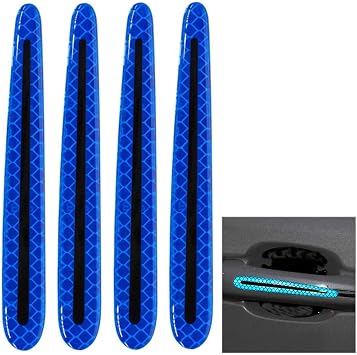 ZYTC 4pcs 3D Super Reflective Stickers Carbon Fiber Strips Car Side Door Edge Bumper Anti-Scratch Protection Guards Trim Stickers Universal Door Handle Sticker Blue