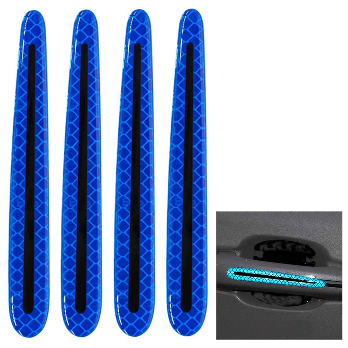 ZYTC 4pcs 3D Super Reflective Stickers Carbon Fiber Strips Car Side Door Edge Bumper Anti-Scratch Protection Guards Trim Stickers Universal (Door Handle Sticker Blue)