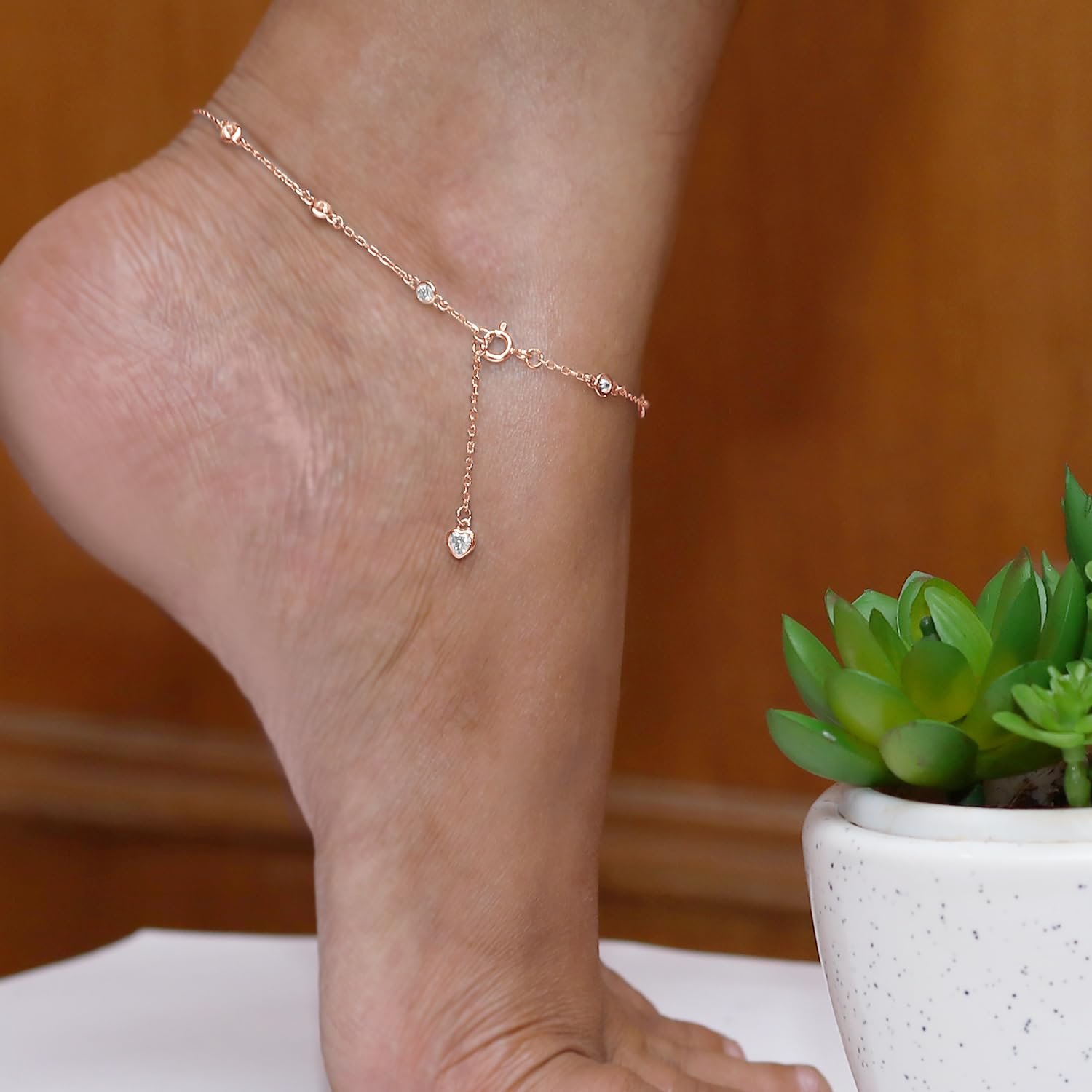 Station Anklet Bracelet For Women 3MM Round Lab Created Moissanite Bezel Set Single Piece Dainty Link Chain Anklet in 14K Gold Plated 925 Sterling Silver 8" to 10" Fine Jewelry Gift for Her