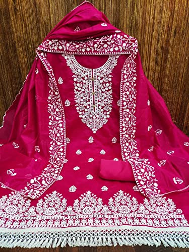 Image of Y2Y Women's Heavy Cotton Embroidery Work Unstitched Salwar Suit Dress Material With Chanderi Work Dupatta (Free Size Multi Color)