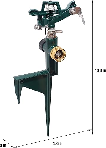 Miniatura 5 de Biswing Paquete de 2 cabezales de aspersor de impacto en estribo de metal, rociador de césped de aleación de zinc resistente, boquilla de cobertura