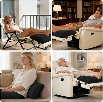 Recliner Leg Rest Cushion, 58x25x10cm Leg Pillow, Half Moon Leg Support Pillow for Bed with Adjustable Strap, Multifunctional Under Knee Support Pillow for Bed Chair Sofa for Neck Waist Leg (Black)