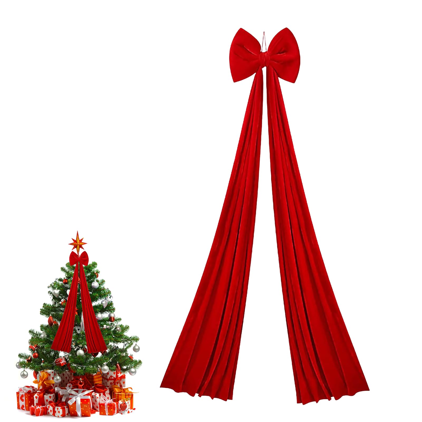 Peamoo Red Christmas Velvet Bow,40 * 200Cm,Christmas Extra Large Velvet Bows,Christmas Tree Topper,Xmas Wreath Bow With Long Streamers Triple Layer Decor For Home Xmas Wreath Wall Wedding Party Decor (Red)