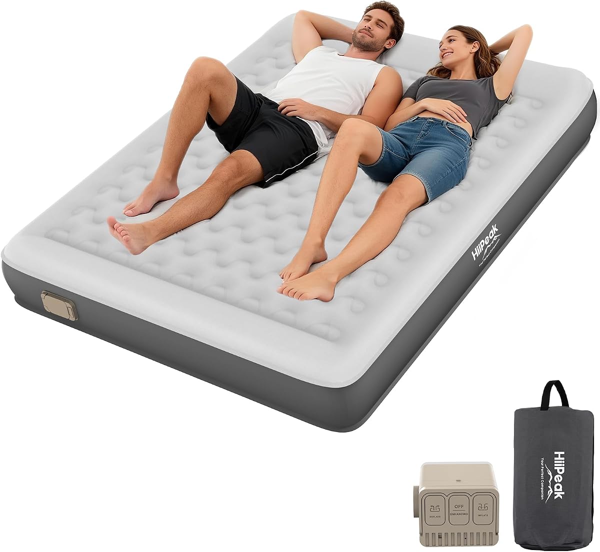 HiiPeak Inflatable Mattress, Air Bed, Double Airbed with Wireless Removable Built in Pump, Blow Up Mattress, Folding Guest Bed Self Inflating with Flocked Surface for Camping and Home Use