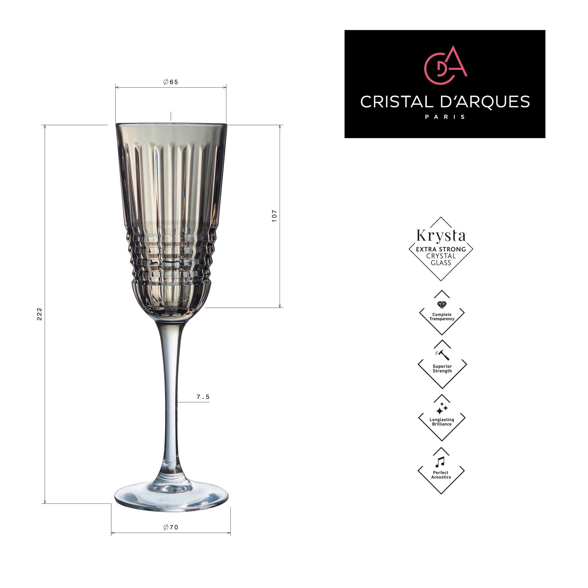 Cristal d'Arques, Sektgläser, Rendez-Vous Brume Marron, 17 cl, 6er Set | Bleifreies Kristallglas, Champagnergläser für Sekt und Crémant, spülmaschinenfest, dauerhafter Glanz, als Geschenk geeignet