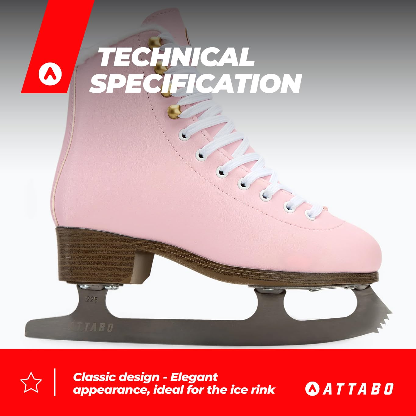 ATTABO Patines Artísticos para Mujeres Isla 37-41 EU Cuchilla Acero INOX PVC Soporte Tobillo Reforzado Negro Rosa