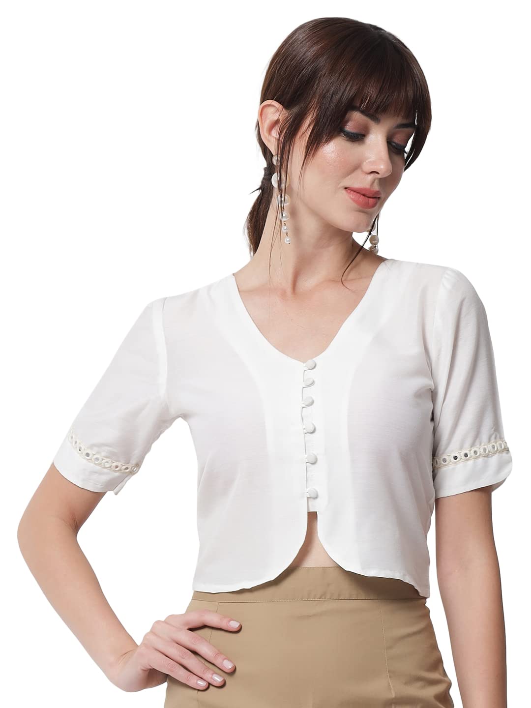 studio rasaWomen's Chroma Button Down Embellished Blouse for Festive Party Casual