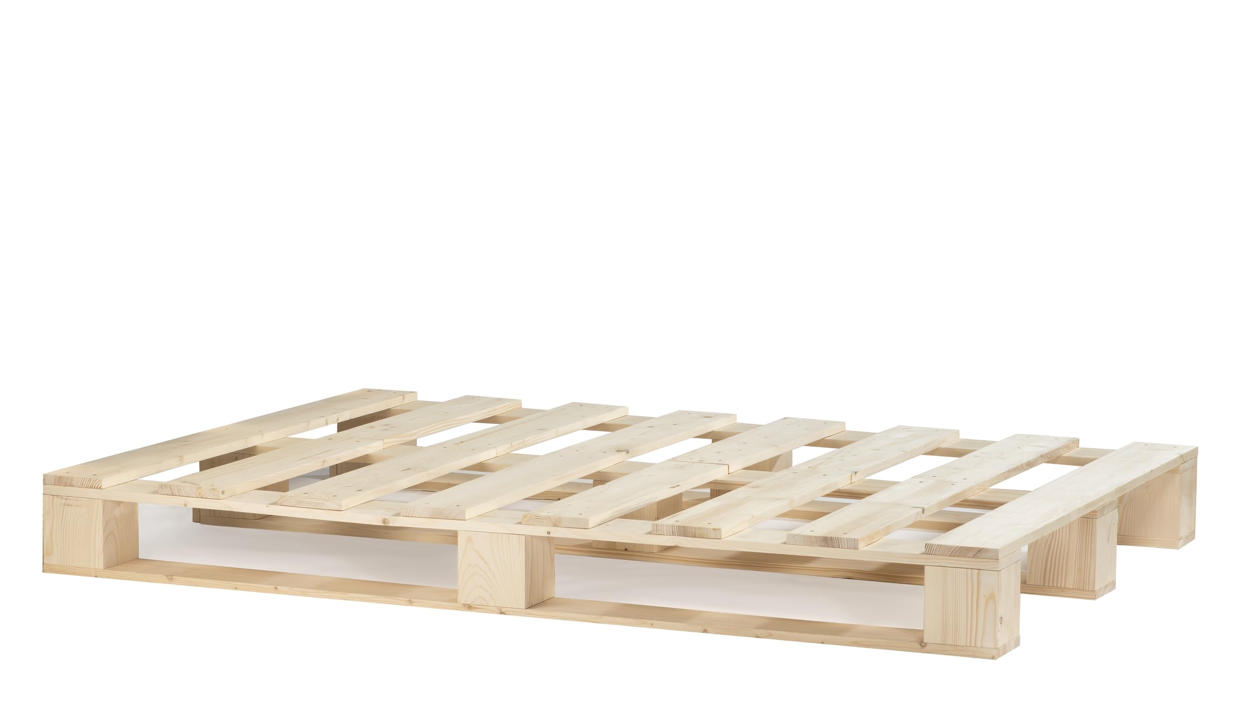 Palettenbett M1 aus Holz 140 x 200 cm Natur mit Lattenrost Holzbett 20cm Stabiles Seniorenbett Kinderbett Jugendbett Gästebett erhöhtes Einzelbett Bettgestell Futonbett Komforthöhe Naturholz