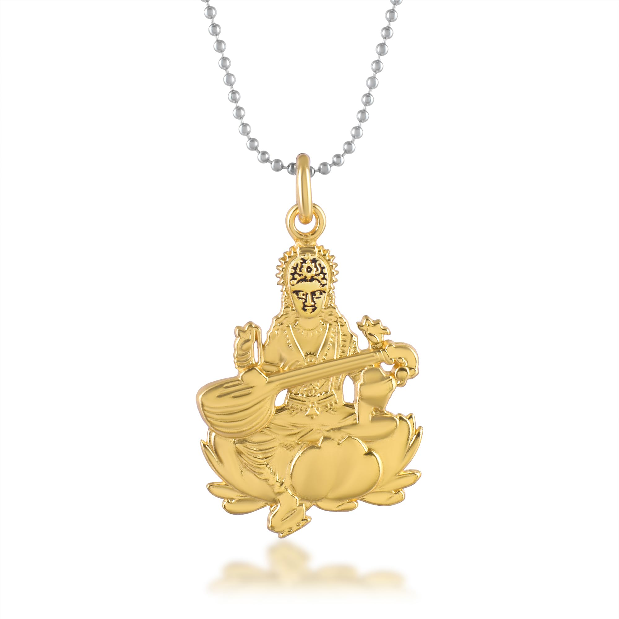 Gold-Plated Brass Saraswati Goddess Pendant Religious Hindu temple Jewellery for Students, Scholars gift Teachers Professors mentors school college farewell (PCMC8512-Assorted)-image-7