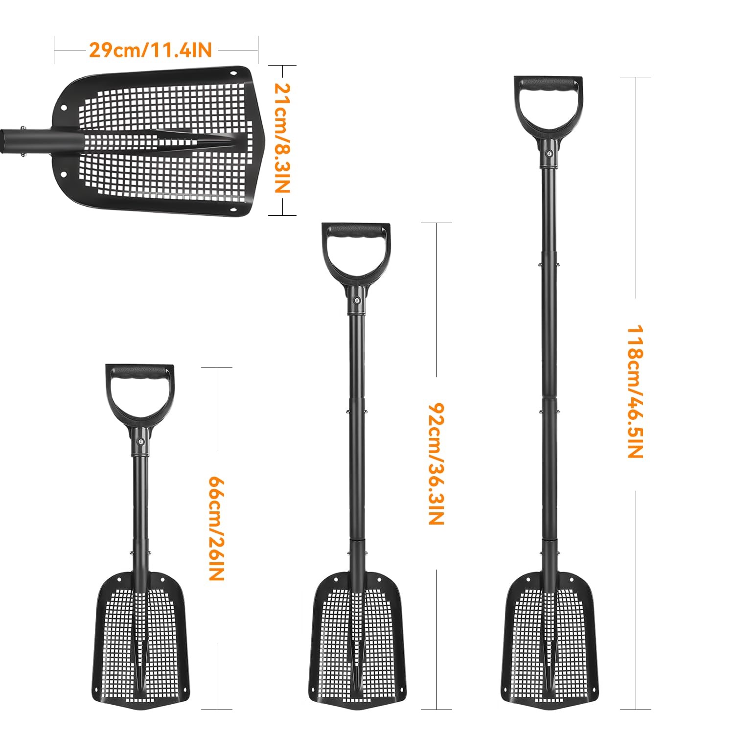 Siebschaufel, 53,5 cm lang, robust, Metall-Sandsieb, Hühnerstallschaufel für Sand, Strandschatzsuche, Siebschaufel mit Löchern, geeignet für Strand, Hühnerstall, Gartenarbeit usw.