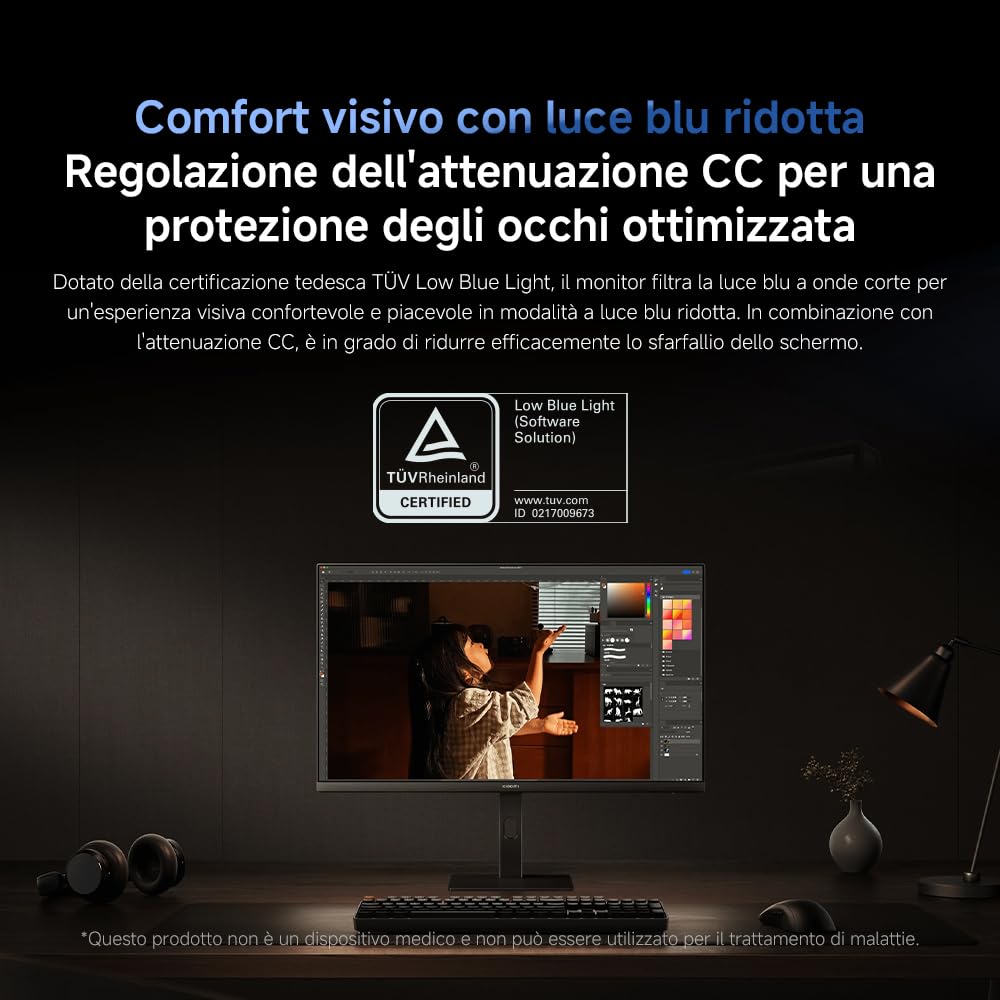 XIAOMI A27Ui Monitor UHD 4K da 27 Pollici, IPS, HDR10, 100% sRGB, 95% DCI-P3, Ricarica Inversa 90W, Certificazione TÜV Low Blue Light (3840 x 2160/HDMI 2.0/DP 1.4/Type-C 90W Output)