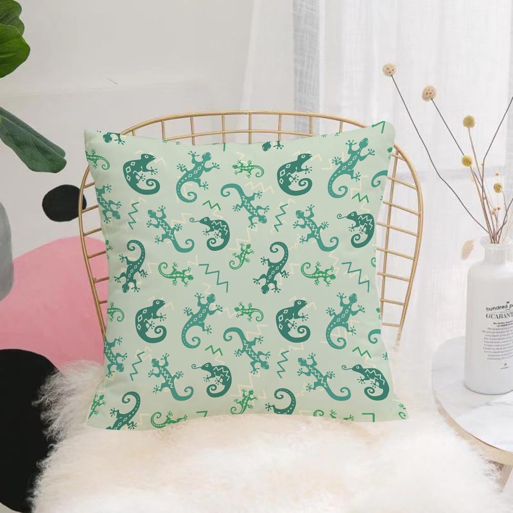 HYMSXW Cushion Cover,Throw Pillow Case Home Decorative for Living Room Bedroom Sofa Chair 20X20 Inch,Green lizards and chameleons decorative seamless pattern,Pillowcase 50X50cm
