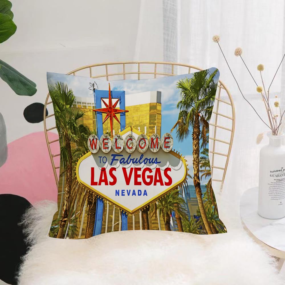 HYOSXW Cushion Cover,Throw Pillow Case Home Decorative for Living Room Bedroom Sofa Chair 16X16 Inch,Historic Las Vegas Welcome sign with Palm Trees.,Pillowcase 40X40cm