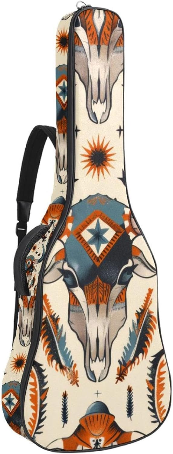Acoustic Guitar Bag, 40 41 42 Inch Guitar Case Cover Soft Guitar Gig Bag for Acoustic Electric Bass Classical Guitar, Western Vintage Tribal Pattern Background