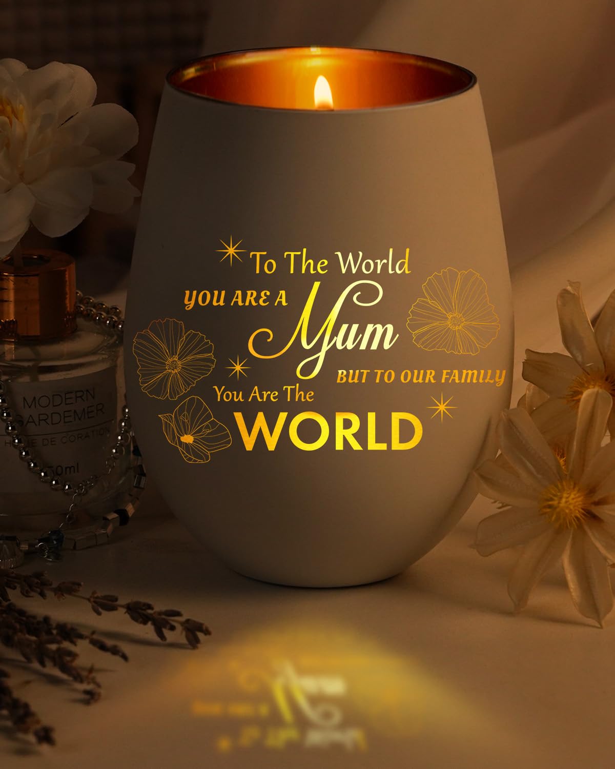 Birthday Gifts for Mum from Daughter Son Kids, Glass Tea Light Candle Holders Gifts for Mummy Mother-in-law, Unique Tealight Holders with Engravings, Best Mother Presents for Home Decor