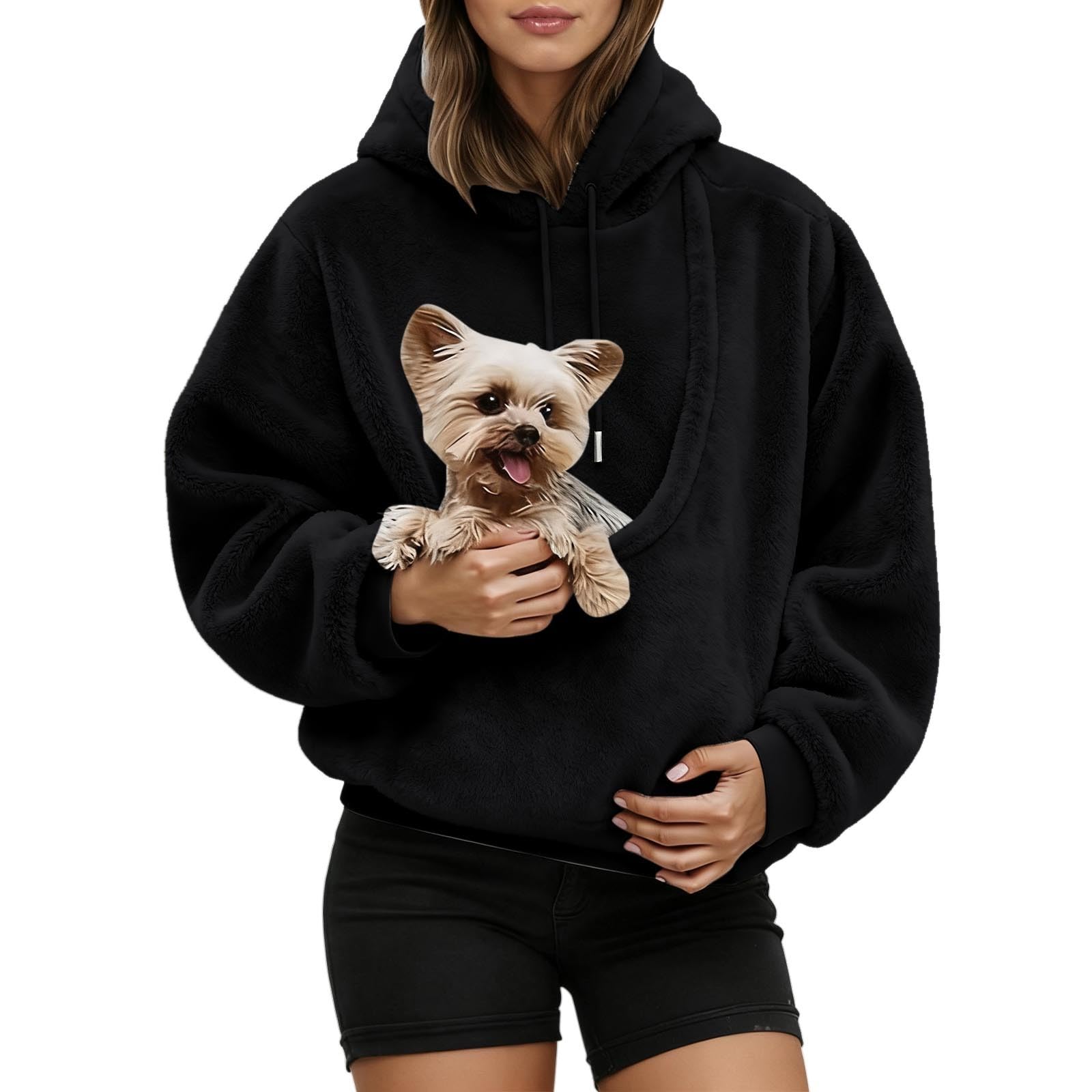 Sudadera con capucha bolsillo para gatos grandes sudadera forro polar negro XXL 8