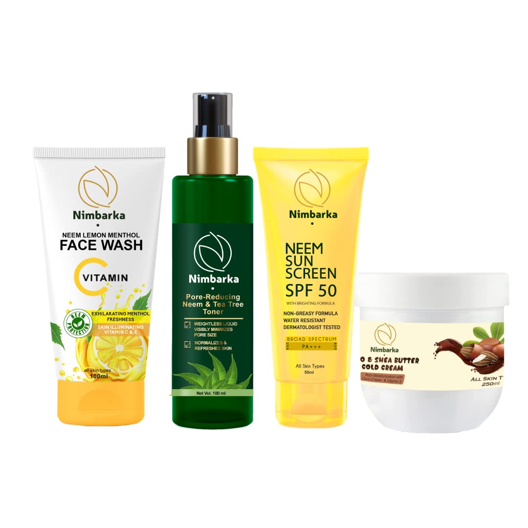 Nimbarka Combo of Neem & Lemon Menthol Fw100 ml + Neem & Tea Tree Toner 100Ml+Sun Screen Spf50-50 ml + Coco Shea Butter Cream 250 ml