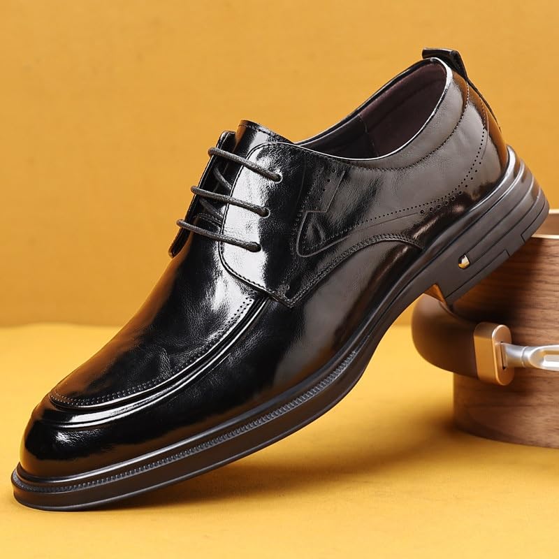 Black Patent Men's Dress Shoes Business Fashion Lace Up Shoe Rebound Shock Absorption Rubber Soft Sole Shoes for Men(D,8.5)4