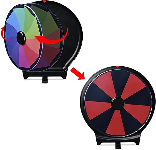 Miniatura 8 de WinSpin Rueda de premio de doble cara de 10 pulgadas con soporte de escritorio, borrado en seco, rueda giratoria de 10 ranuras para pub, fiesta,
