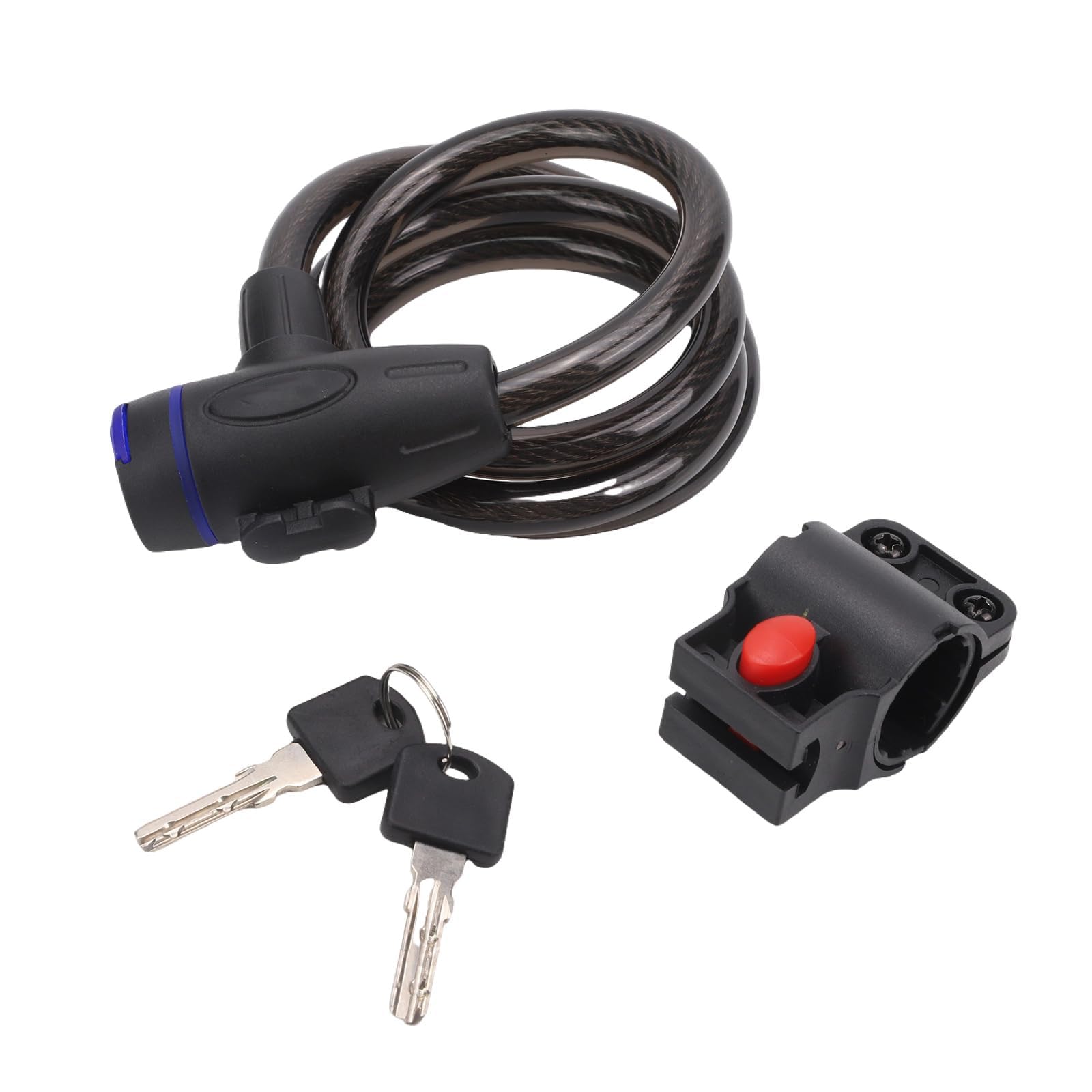 Aputue Bike Cable Lock, 1.1m Cable Steel Coiled Secure Lock with Mounting Bracket and 2 Keys, Heavy Duty Anti Theft Bicycle Lock with Integrated Key Lock, Bike Cable Lock for Biike Mountain Bike