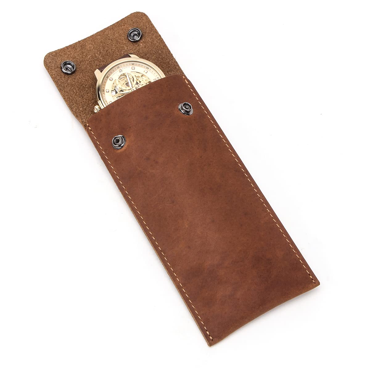 Hiram Handmade Vintage Leather Watch Collection Bag Vintage Travel Single Watch Bag Portable Watch Storage Box Protective Bag Gift (Brown)