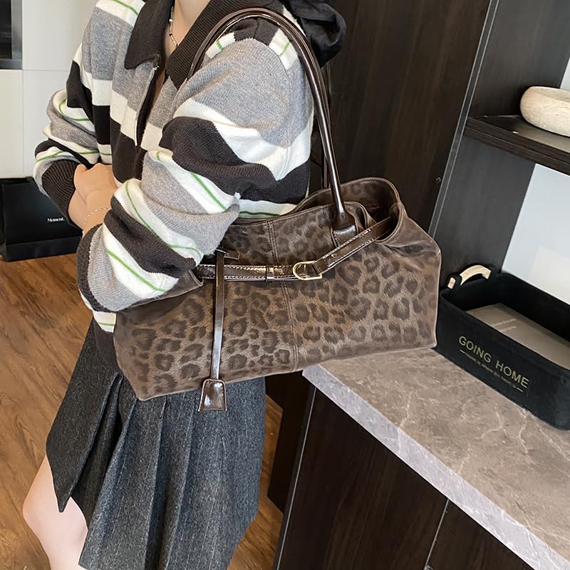 Y2k Leopard Print Tote Bag, Vintage PU Leather Shoulder Bag, Slouchy Hobo Bag for Fall and Winter2