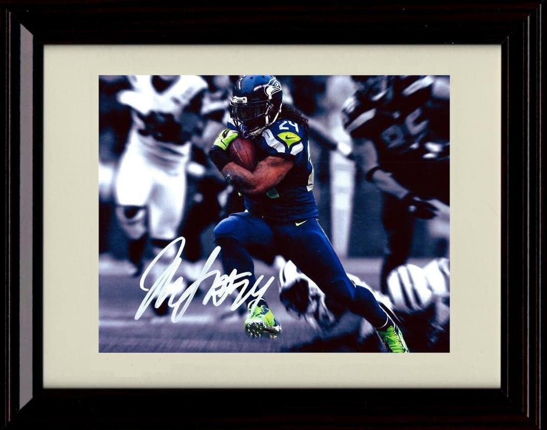 Marshawn Lynch - Seattle Autograph Promo Print - Running The Ball - Framed 8x10